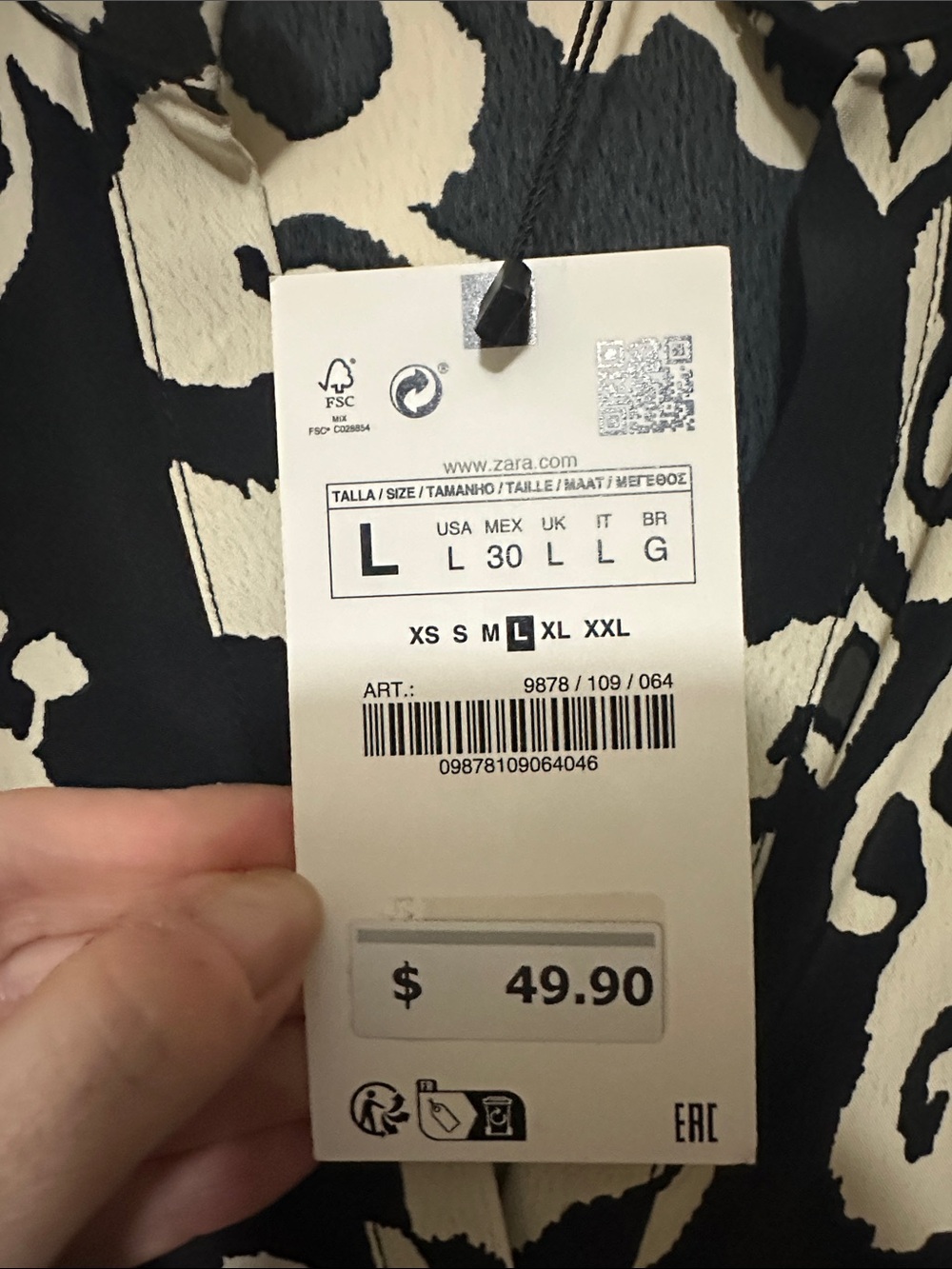 Zara Black & Cream Abstract Print V-Neck Tunic Dress - Picture 2 of 4